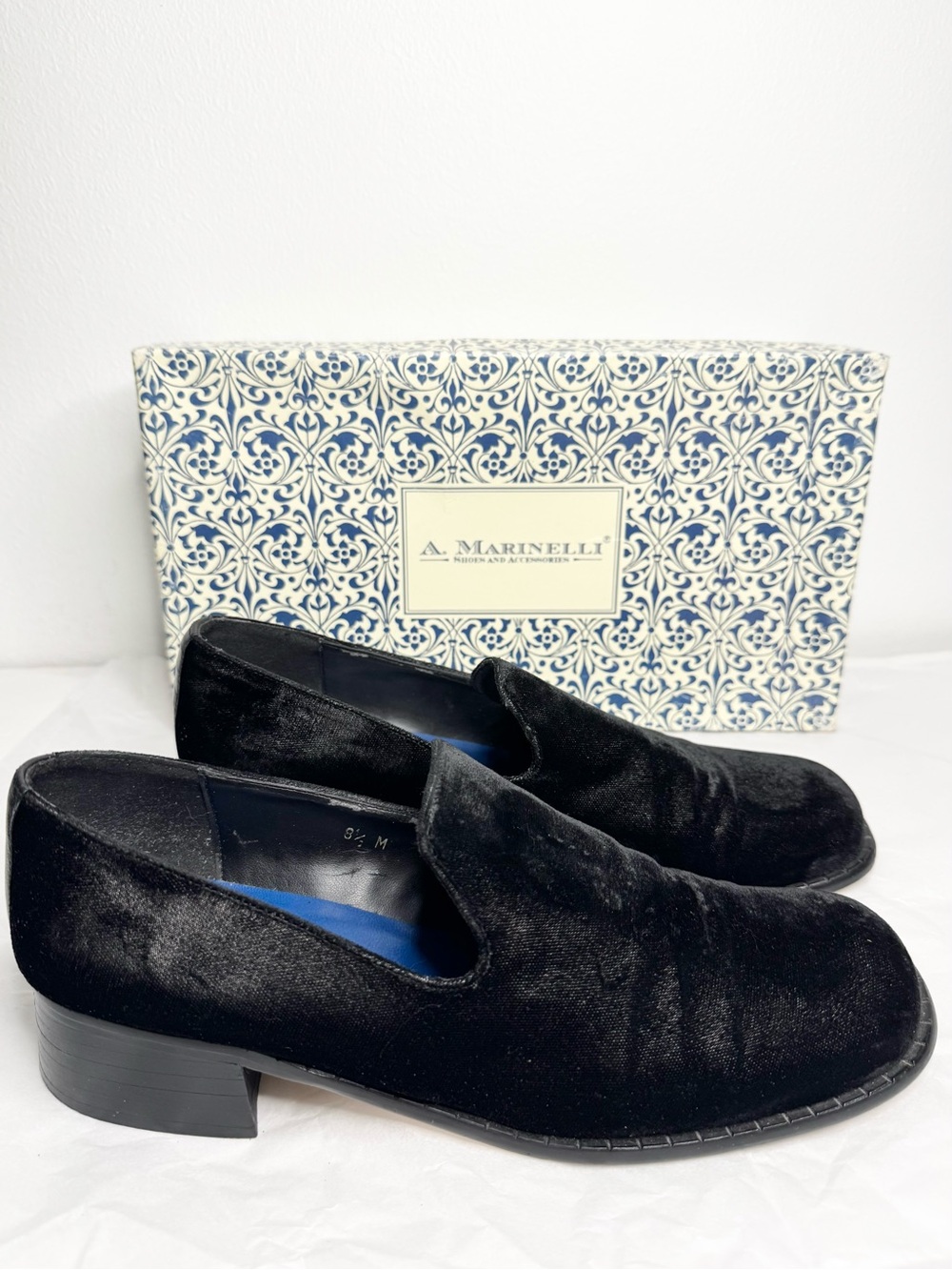 A Marinelli Black Velvet Leather Loafers 8.5M